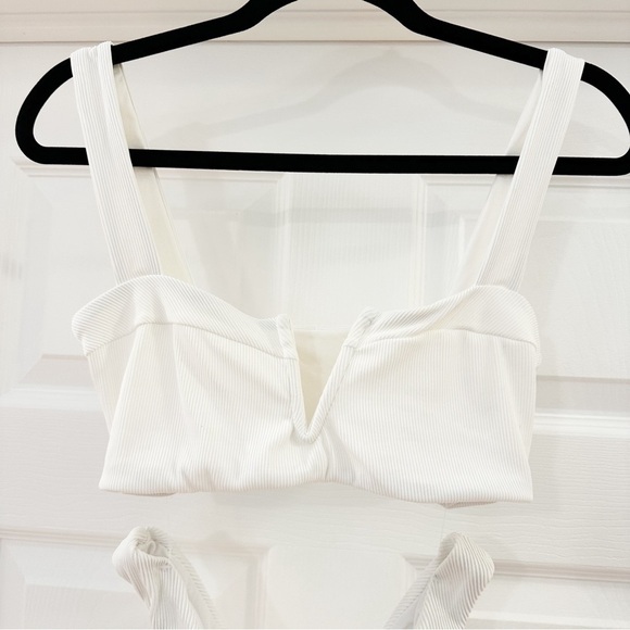 Envya Swimwear White V Chest Ribbed High Cut Bikini Set sz Small - Picture 2 of 6
